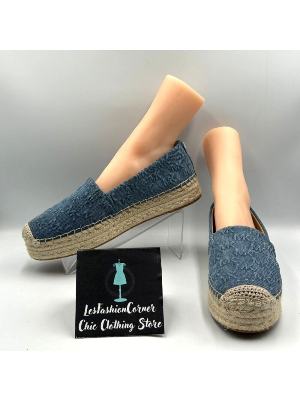 Michael Kors Women's Blue Denim Lynn Espadrille Slip on Flats Shoes Size 11 3621